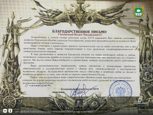 Благодарность Курганской области от в/ч 59579